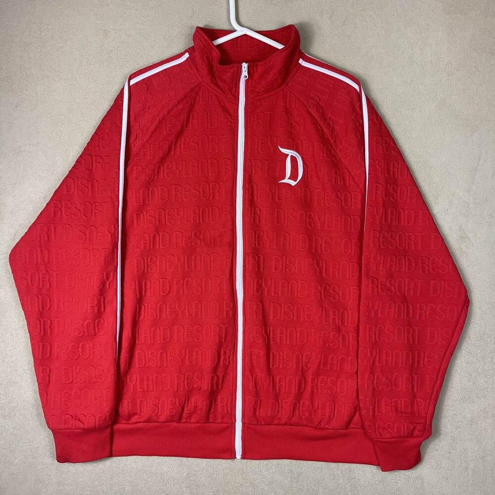 Disney Sweater Mens XXL Red Full Zip Sweatshirt Embroidered Logo Adult